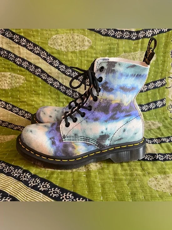 Dr. Martens 1460 Pascal Blue Tie Dye Leather Lace Up Boots Size 6 Grunge Punk - Picture 6 of 15